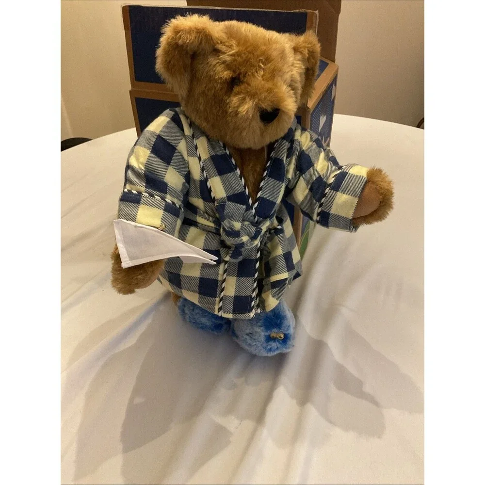 Vintage Vermont Teddy Bear Feel Better Bear  Articulated NIB W/Robe And Slippers